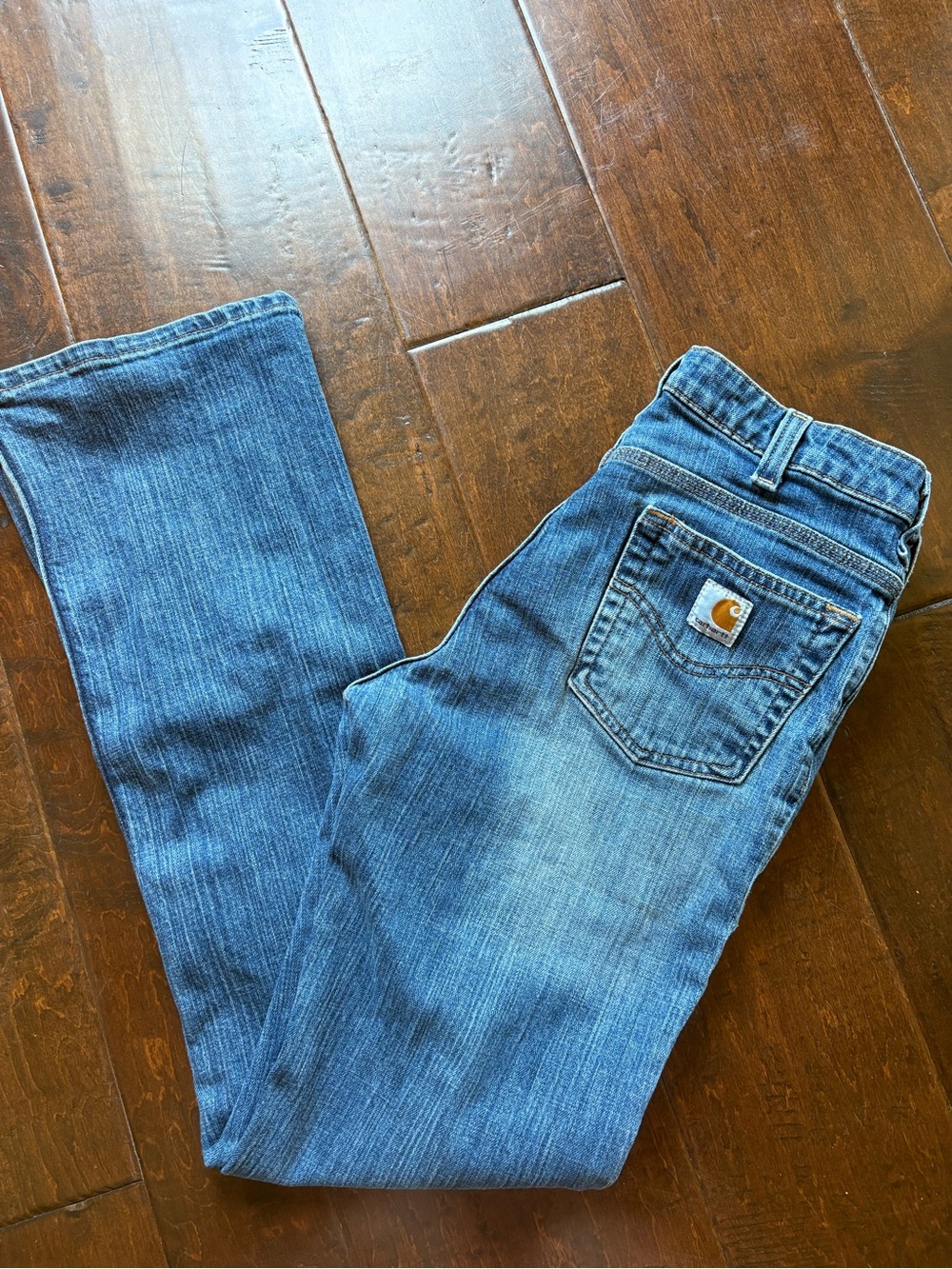 Carhartt Women's Blue Bootcut Jeans with Back Pocket Logo